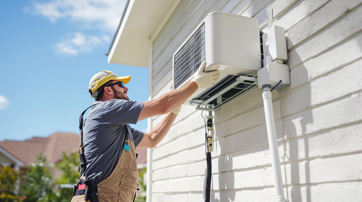 HVAC technician inspecting an outdoor mini-split condenser for reliable mini split maintenance in California