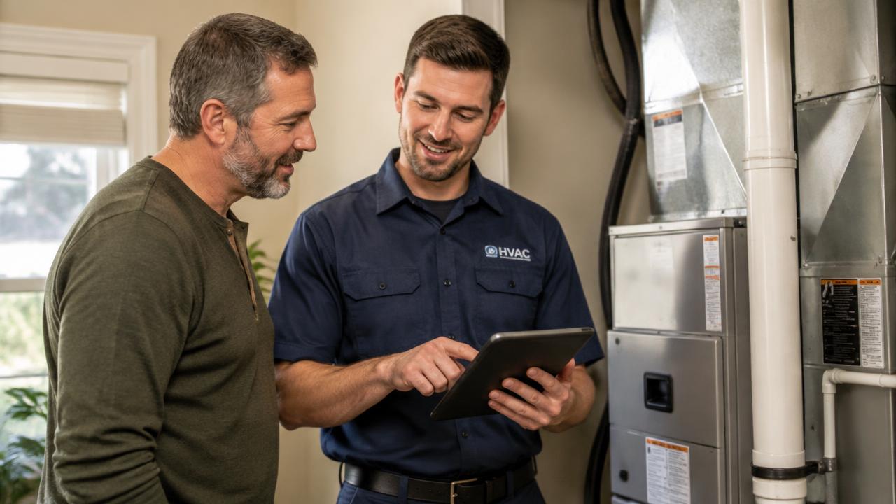 Checking furnace repair options with a California HVAC technician.