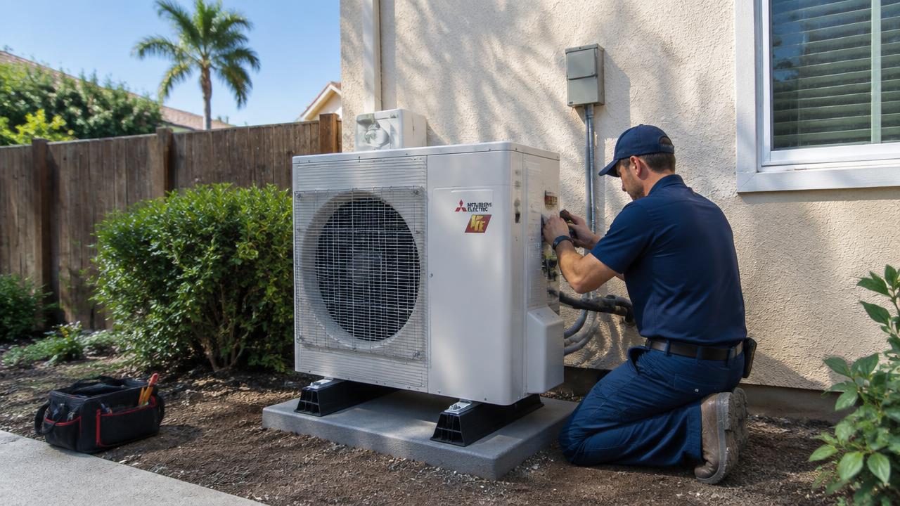 Heat pump installation in California.